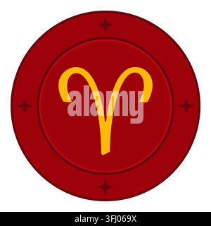 Rundes Abzeichen mit Sternzeichen Widder Astrologisches Symbol Vektorillustration Stock Vektor