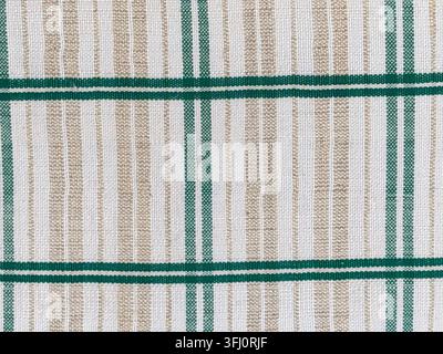 Natürliches grünes und cremefarbenes gewebtes Textilmuster mit Stofftextur Stockfoto
