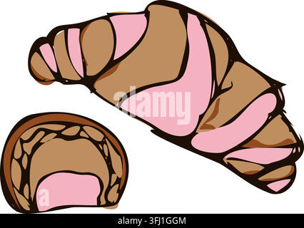 Handgezeichnete Ansichten von Kirschgefüllten Croissants Stock Vektor