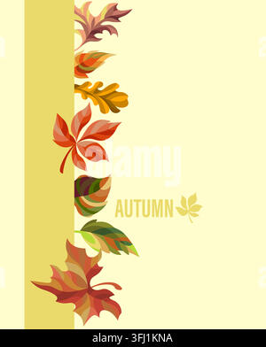 Herbst-Hintergrund-Banner mit strukturierten Herbstblättern auf einem blauen Gingham-Kariermuster. Horizontales Vektor-Template für Thanksgiving-Header, Herbstverkauf Stock Vektor