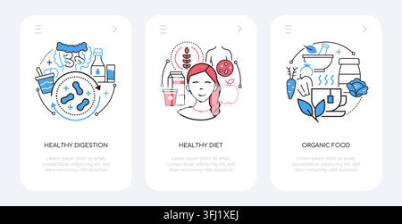 Gesunde Ernährungs-Icons - Linien-Design-Banner-Set Stock Vektor