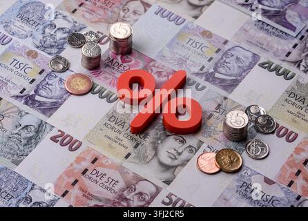 Das Prozentzeichen für Barmittel als Konzept für Inflation, Einlagen oder Steuerverbindlichkeiten. Das Prozentzeichen als finanzieller Hintergrund für Ihre Konstruktion. Stockfoto