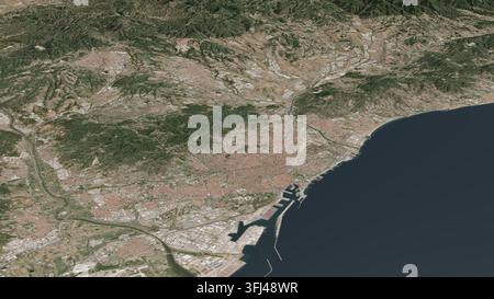 Schräge Luftaufnahme-3D-Illustration von Barcelona, Spanien Stockfoto