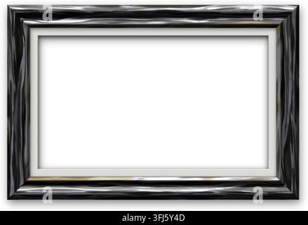 Schwarz-weißer metallischer Bilderrahmen mit transparentem Hintergrund und Tropfenschatten Stockfoto