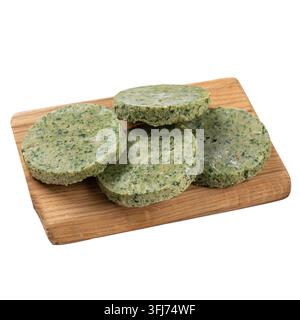 Rohe Truthahn- und Gemüse-Burger-Patties Stockfoto