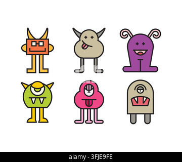 niedliche und kawaii Monster-Charaktere-Symbole-Set Stock Vektor