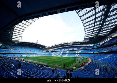 Manchester, UK. 20. Sep, 2026. Allgemeiner Blick auf das Stadion während des Premier-League-Spiels Manchester City gegen Sunderland im Etihad-Stadion, Manchester. Bildnachweis sollte lauten: Andrew Yates/Sportimage Credit: Sportimage Ltd/Alamy Live News Stockfoto