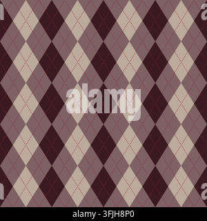 Argyle-Muster ohne Naht. Wiederholter roter Argyle-Hintergrund. Braunes Rhombus-Plaid. Wiederholte Strickdesign-Drucke. Argyll-Rautenmuster. Pullover Burgunderrot Stock Vektor