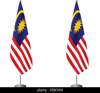 Malaysia- und Malaysia-Flaggen auf Flaggenmasten für offizielle Zeremonien und Treffen, transparenter Hintergrundvektor Stock Vektor