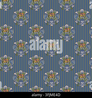 Gestreifter Hintergrund mit floralen Medaillons Stock Vektor