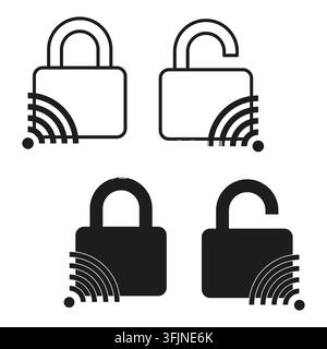 Vektorset mit Padlock-WLAN-Signal zeigt einfaches Schlosssymbol. Es repräsentiert kreative Internetsicherheit. eps 10 Stock Vektor