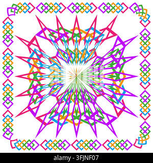 Geometrische bunte Sternenexplosion helle Vektorform zeigt Linienkunst. Abstraktes lineares Mandala repräsentiert komplexe Dekoration. Stock Vektor
