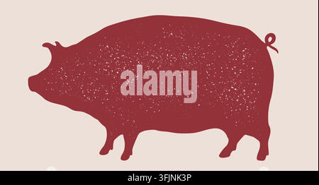 Schweinefleisch-Steak-Schweinesilhouette. Grafikdesign Schwein Stock Vektor