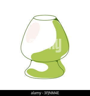 Matcha-Teetasse im grünen Linienkunststil, japanisches Getränke- und Wellnesskonzept, einfache organische Vektorillustration für Café-Menü, Verpackung und Stock Vektor