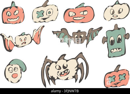 Niedliche Halloween-Charakter-Doodle-Sammlung Stock Vektor