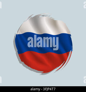 Russische Flagge mit einem Pinsel im abgerundeten Stil gemalt, mit ungleichmäßigen Kanten und einer wirbelnden Erscheinung. Stock Vektor