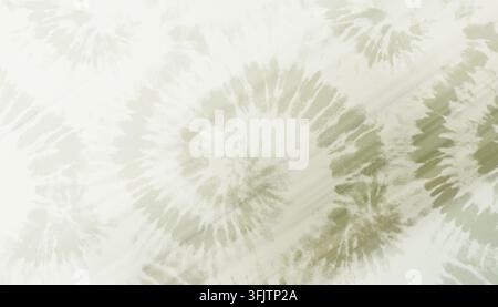 Ein weiches minimalistisches Batikmuster mit sanften olivgrünen Spiralen auf einem neutralen Stofftexturrenhintergrund. Stockfoto