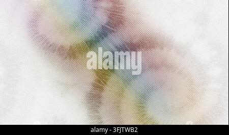 Ein abstraktes Hintergrundelement zeigt einen bunten Regenbogenverlauf mit einer Halbtontypunkttextur und einer körnigen, künstlerischen Überlagerung. Stockfoto