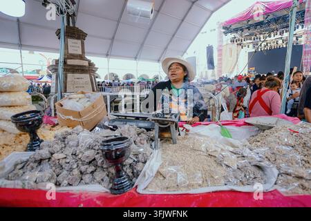 San Pedro Cholula, Mexiko - 8. September 2026: Kopalharz, das in traditionellen Ritualen und Opfergaben zum Tag der Toten verwendet wird, wird auf der Trueque-Messe ausgestellt. Stockfoto
