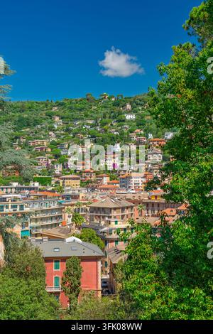 Hügelblick auf das Dorf Santa Margherita, Ligurien, Italien, Europa. Stockfoto