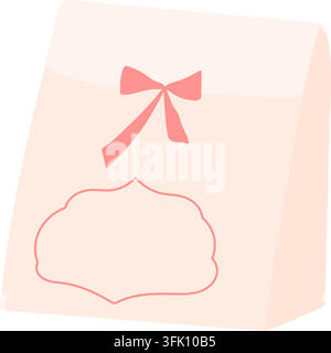 Weiche pastellrosa Weihnachtsgeschenkbox, verziert mit einer zarten Schleife und einem einfachen ornamentalen Umriss. Minimale handgezeichnete Vektorillustration für Weihnachten Stock Vektor