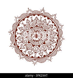 Mehndi-Henna-Tattoo rundes Ornament. Indisches Design Handgezeichnete grafische Vektor-Mandala-Illustration. Für Dekoration, Verpackung, Textil Stock Vektor