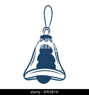 Vektorillustration eines Weihnachtsglocken-Ornaments mit einer dunkelblauen Baumsilhouette Stock Vektor
