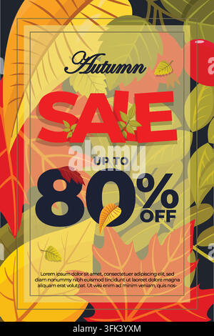 Herbst-Banner-Poster für Einkaufsverkäufe und soziale Medien mit warmen saisonalen Farben, eleganten Herbstblättern, stilvollen Dekorationselementen und einem Mod Stock Vektor