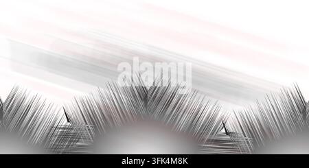 Eine abstrakte Komposition mit einer stacheligen schwarzen Zentralform vor einem sauberen weißen Hintergrund mit subtilen Grautönen. Stockfoto