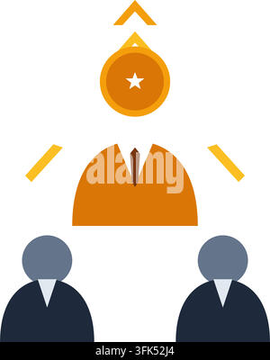 Flache Vektorillustration einer Geschäftspräsentation mit Sprecher- und Publikum-Icons auf weißem Hintergrund Stock Vektor