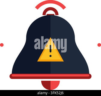 Flache Vektorillustration einer klingelnden Alarmglocke mit einem gelben Warn Dreiecksymbol auf weißem Hintergrund Stock Vektor