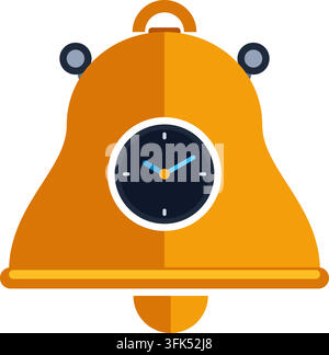 Flache Vektorillustration einer orangefarbenen Weckuhr mit dunklem Zifferblatt und blauen Zeigern, isoliert auf weißem Hintergrund Stock Vektor