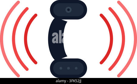 Flaches Vektor-Symbol eines klingelnden Telefonhörers mit roten Klangwellen, isoliert auf weißem Hintergrund Stock Vektor