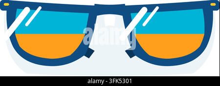 Vektorillustration von Sonnenbrillen mit blauen und orangefarbenen Gläsern, Flachdesign-Symbol auf weißem Hintergrund Stock Vektor