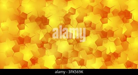 Ein abstrakter Hintergrund mit einem lebendigen Muster aus geometrischen Polygonen und sechseckigen Formen in Gelb- und Orangetönen. Stockfoto