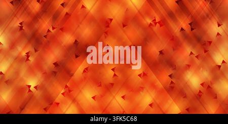 Ein dynamischer orangefarbener abstrakter Hintergrund mit sich schneidenden diagonalen Linien und einem verstreuten Muster aus texturierten dreieckigen Formen. Stockfoto