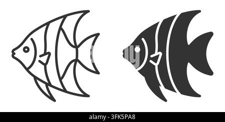 Schwarz-Weiß-Angelfisch-Umriss- und Silhouettenillustration Stock Vektor
