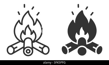 Minimalistische Lagerfeuer-Symbol-Sammlung: Umriss- und Voll-Lagerfeuer-Designs Stock Vektor