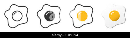Vektor-Icons von gebratenen Eiern in verschiedenen Stilen, einschließlich Umriss und gefüllt. Ideal für Lebensmittel-, Frühstücks- und kulinarische Designs Stock Vektor