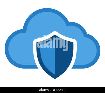Eine blau-weiße Wolke mit einem weißen Schild darauf. Die Wolke ist flauschig und sieht aus, als würde sie am Himmel schweben Stock Vektor