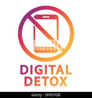 Ein Handyverbotsschild mit einem Digital-Detox-Logo. Das Schild ist orange und weiß Stock Vektor