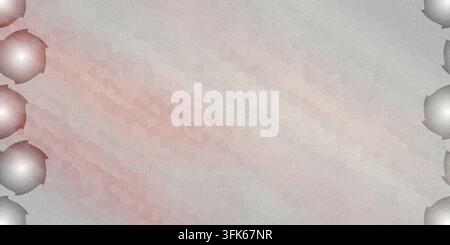 Strukturierter grauer Hintergrund mit einem abstrakten roten diagonalen Fleck und leuchtenden kreisförmigen Mustern entlang der linken und rechten Ränder. Stockfoto