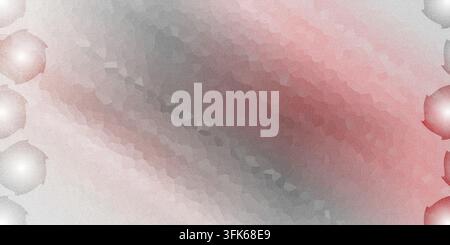 Ein abstrakter, körniger Strukturhintergrund mit diagonalen Pinselstrichen in Grautönen und gedämpftem Rot, flankiert von leuchtenden kreisförmigen Motiven entlang der Stockfoto