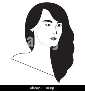 Schwarze und weiße Frau mit langen Haaren. Vektorillustration Stock Vektor