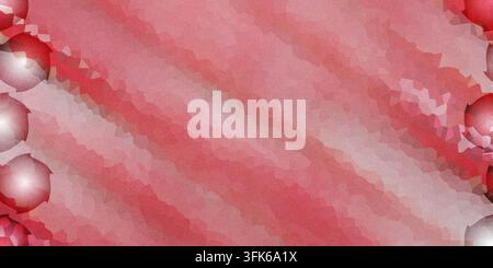 Ein texturierter rosa- und rotfarbener Hintergrund mit diagonalen Mustern und leuchtenden kugelförmigen Verzierungen entlang der linken und rechten Ränder. Stockfoto