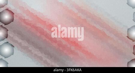 Ein abstrakter Hintergrund mit einem Rot-Grau-Gradienten, der ein strukturiertes, gesprenkeltes und diagonales Design mit leuchtenden kreisförmigen Akzenten auf der bot aufweist Stockfoto