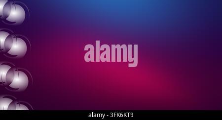 Abstrakter Farbverlaufshintergrund in Blau und Magenta mit leuchtenden weißen Kreisen entlang des linken Randes, moderner Technikstil. Stockfoto