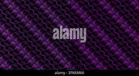 Ein lebhaftes violettes abstraktes Muster mit sich wiederholenden geometrischen Formen und diagonalen Linien sowie hellen Lichteffekten, die Tiefe erzeugen. Stockfoto