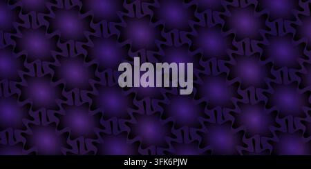 Nahtloses Musterdesign mit einer sich wiederholenden geometrischen Struktur mit leuchtenden violetten Ovalen und welligen dunklen Akzenten. Stockfoto
