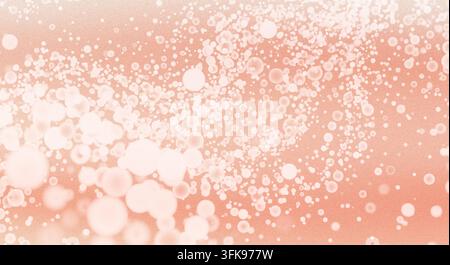 Ein korallenfarbener Hintergrund, verziert mit einem weichen Bokeh-Effekt und verstreuten Blasen für einen lebendigen, verträumten Look. Stockfoto
